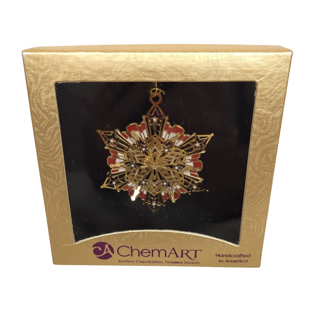 ChemArt 56249 Americana Snowflake 24K Gold Brass Ornament Patriotic 250 Year NIB